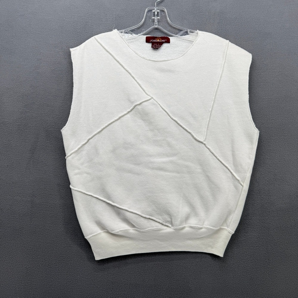 Jordache Sweatshirt Womens Large Cream Exposed Seam Sleeveless Crew Neck